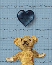 Teddybär mit blauem Herz und Elektrokardiogramm - HSTF00042