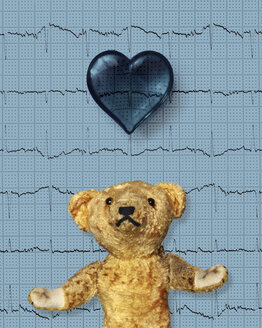 Teddy bear with a blue heart and electrocardiogram - HSTF00042