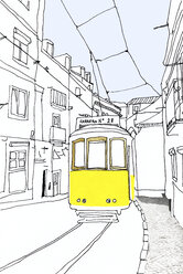 Portugal, Lissabon, historische Straßenbahn, Illustration - CMF00570