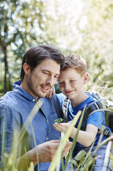 Father showing son a grasshopper - RORF00341