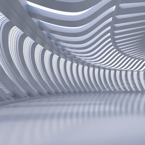 Leere Halle in einem modernen Gebäude, 3D Rendering, lizenzfreies Stockfoto