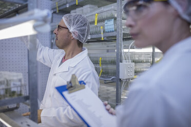 Wissenschaftler tragen bei der Arbeit im Labor Schutzkleidung - ZEF10847