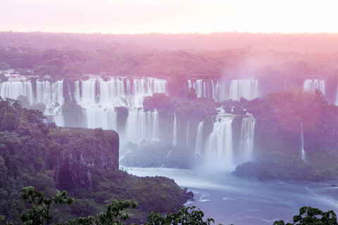 Brazil, Parana, Iguacu National Park, Iguacu Falls at sunset stock photo