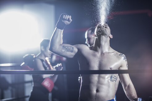 Feiernder Boxer nach seinem Sieg im Boxring - ZEF11086