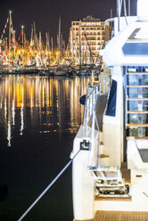 France, Cannes, marina with boats at night - DEGF00919