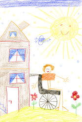 Kinderzeichnung eines Kindes im Rollstuhl - CMF00593