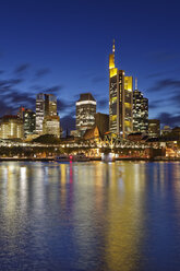 Germany, Hesse, Frankfurt, Skyline of financial district with Ignatz Bubis Bridge - GF00860