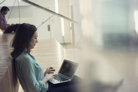 Businesswoman having a video conference on laptop stock photo