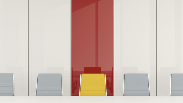 Konferenzraum mit einem Stuhl, der sich von der Masse abhebt, 3d-Rendering - UWF01056