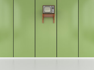 Vintage Tv an der Wand hängend, 3d Rendering - UWF01058