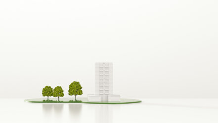 Bäume vor einem Wohnhaus, 3D-Rendering - UWF01063