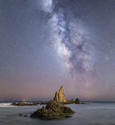 Spain, Almeria, milky way over Arrecife de Las Sirenas - EPF00177