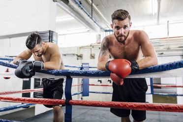 Zwei Boxer ruhen sich im Boxring aus - MADF01274