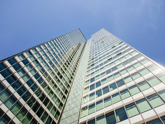 Germany, Frankfurt, office tower seen from below - KRPF02012