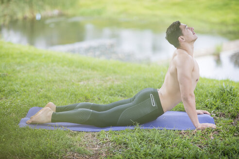 Junge Frau übt Yoga im Park - ZEF11677