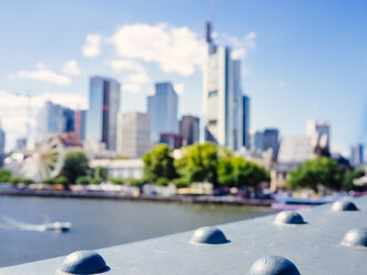 Germany, Frankfurt, blurred view to skyline from Eiserner Steg - KRPF02035