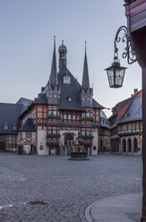 Germany, Wernigerode, view to town hall at market square in the evening - PVCF00949