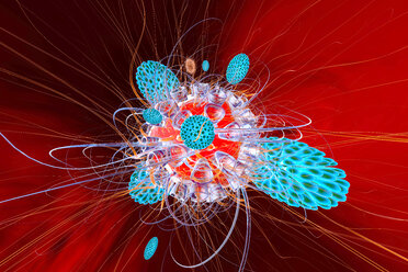 Immune system defense cells attacking a virus, 3D Rendering - SPCF00134