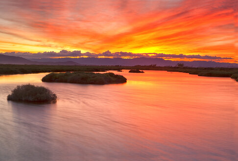 Spain, Tarragona, Ebro Delta, Tancada lagoon at sunset - DSGF01170
