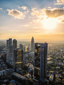 Germany, Frankfurt, city view at sunset seen from above - KRPF02049