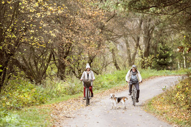 Senior couple doing a bicycle trip with dog - HAPF01173