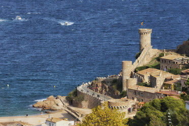 Spain, Costa Brava, Tossa de Mar, Old Town and Mediterranean Sea - ABOF00131