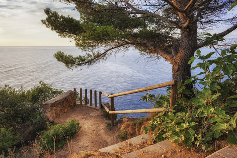 Spain, Costa Brava, Tossa de Mar, scenic little trail viewpoint at Mediterranean Se coast stock photo