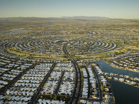 USA, Arizona, Luftaufnahme der Seniorenwohnanlage Sun City, lizenzfreies Stockfoto