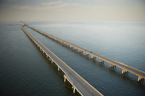 USA, Luftaufnahme des Chesapeake Bay Bridge Tunnels, lizenzfreies Stockfoto