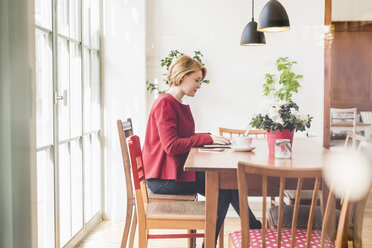 Junge Frau mit Laptop in einem Café - UUF09431