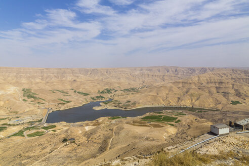 Jordanien, Wadi Mujib, Blick auf den Stausee - MABF00419