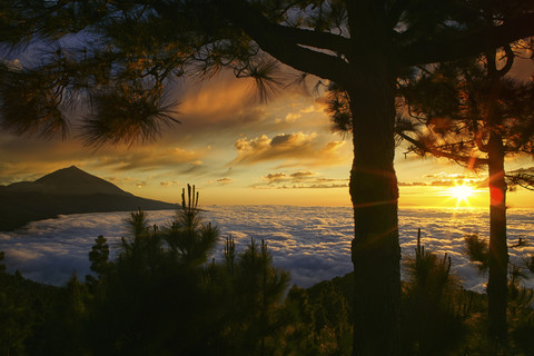 Spain, Tenerife, sunset at Teide National Park stock photo