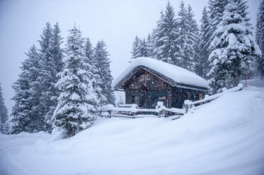 Österreich, schneebedecktes Jagdhaus - HHF05481