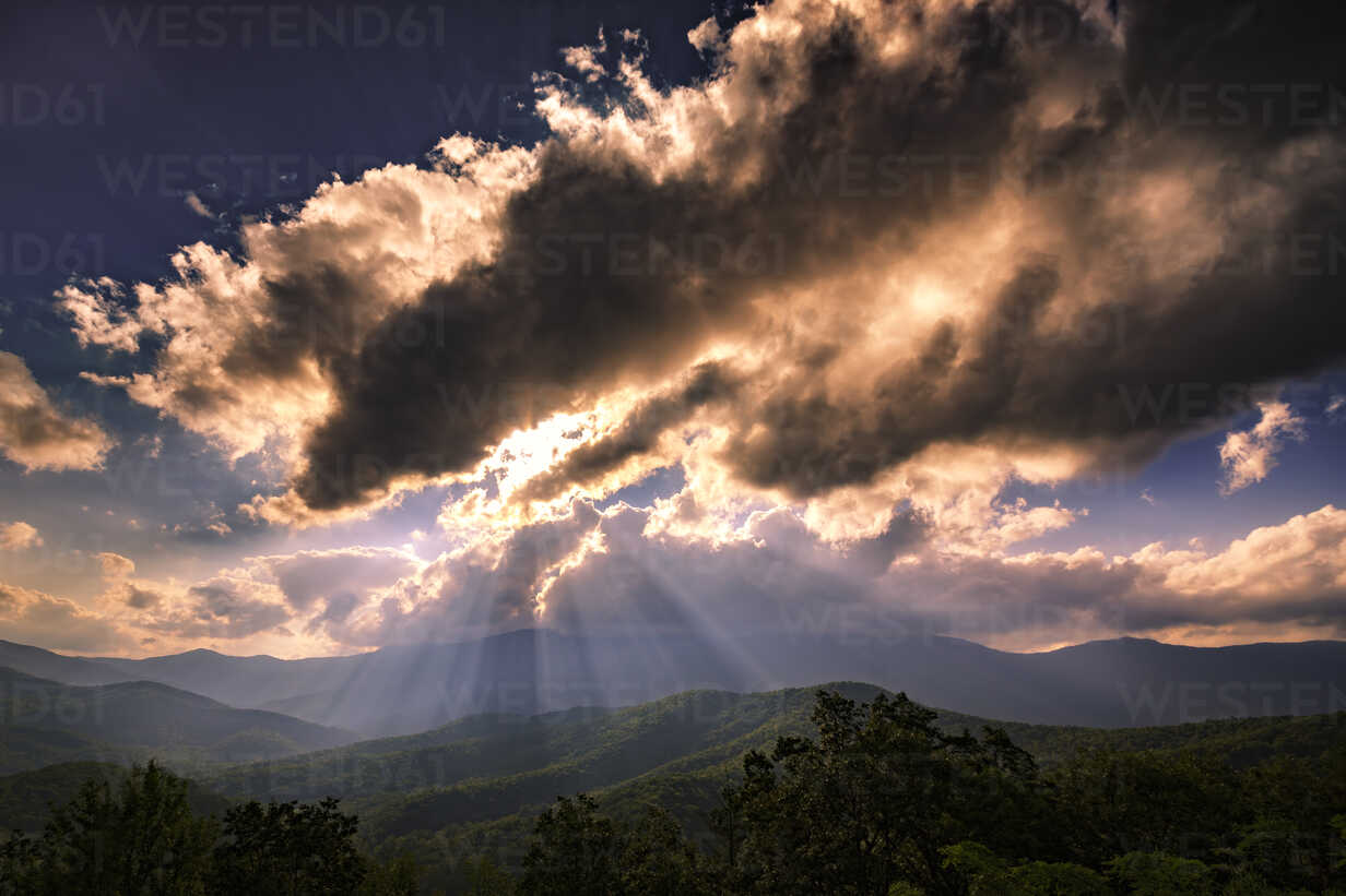 USA, Virginia, Blue Ridge Mountains at twilight stock photo