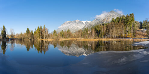 Deutschland, Oberstdorf, Moorweiher mit Rubihorn, Gaisalphorn und Schattenberg im Hintergrund - WGF01020