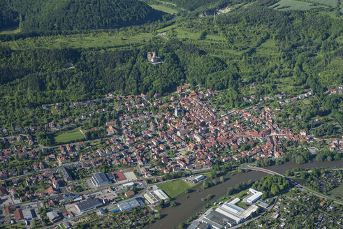 Germany, Treffurt, aerial view of the city with Normannstein Castle Ruin - HWOF00157