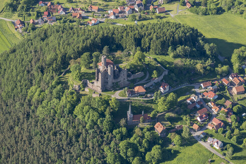 Germany, Rimbach, aerial view of Hanstein Castle ruin - HWOF00159