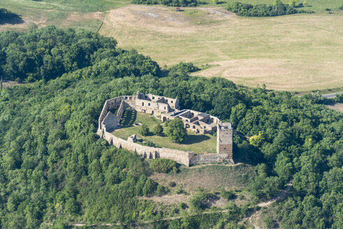 Germany, Wandersleben, aerial view of medieval Gleichen Castle - HWO00173