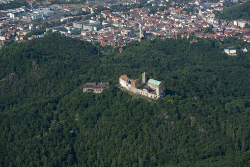 Germany, Eisenach, aerial view of Wartburg and city - HWOF00177