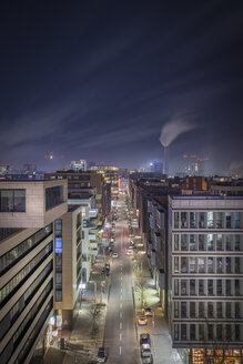 Germany, Hamburg, street at Hafencity at night seen form above - NKF00472