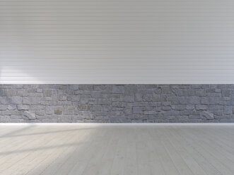 Plank floor, natural stone and panel wall, 3D Rendering - UWF01086