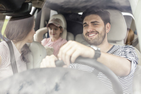 Happy family doing a road trip stock photo