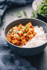 Bowl of sweetpotato ragout served with rice - IPF00347