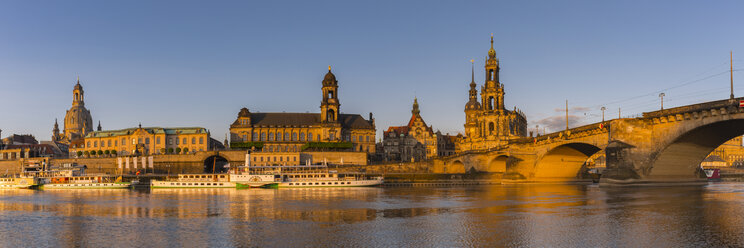 Germany, Dresden, Elbe river with Church of our Lady, Augustus Bridge and steam boats - WG01031