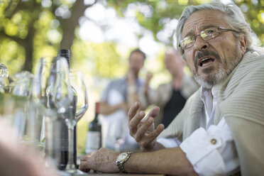 Älterer Mann beim Mittagessen mit Familie im Garten - ZEF12388