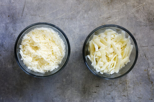 Different grated parmesan in glass bowls - EVGF03119