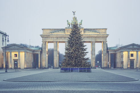 Deutschland, Berlin, Weihnachtsbaum vor dem Brandenburger Tor am Pariser Platz - ASCF00676