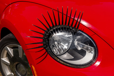 Headlight with eyelashes, close-up stock photo