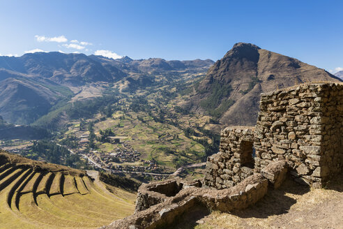 Peru, Anden, Valle Sagrado, Inka-Ruinen von Pisac, Terrassen von Andenes, Zitadelle Q'allaqasa - FOF08689