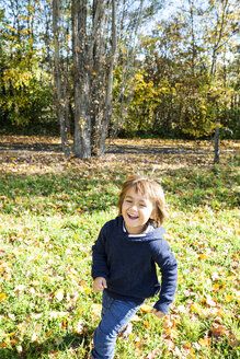 Fröhlicher kleiner Junge läuft auf einer Wiese - VABF01026
